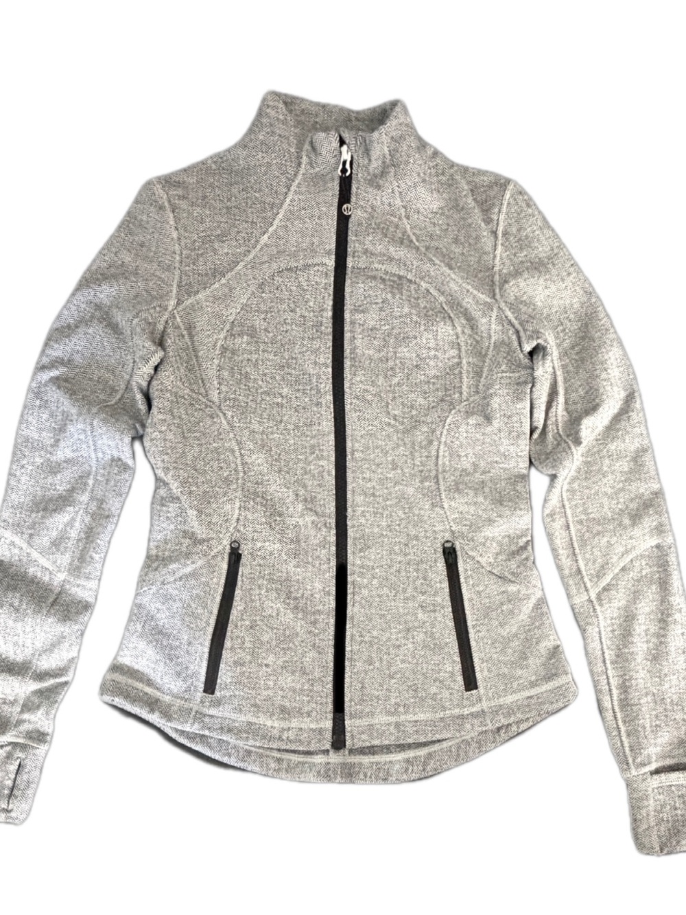 Lululemon Size 8 Grey Black Herringbone Full Zip Jacket Thumbholes